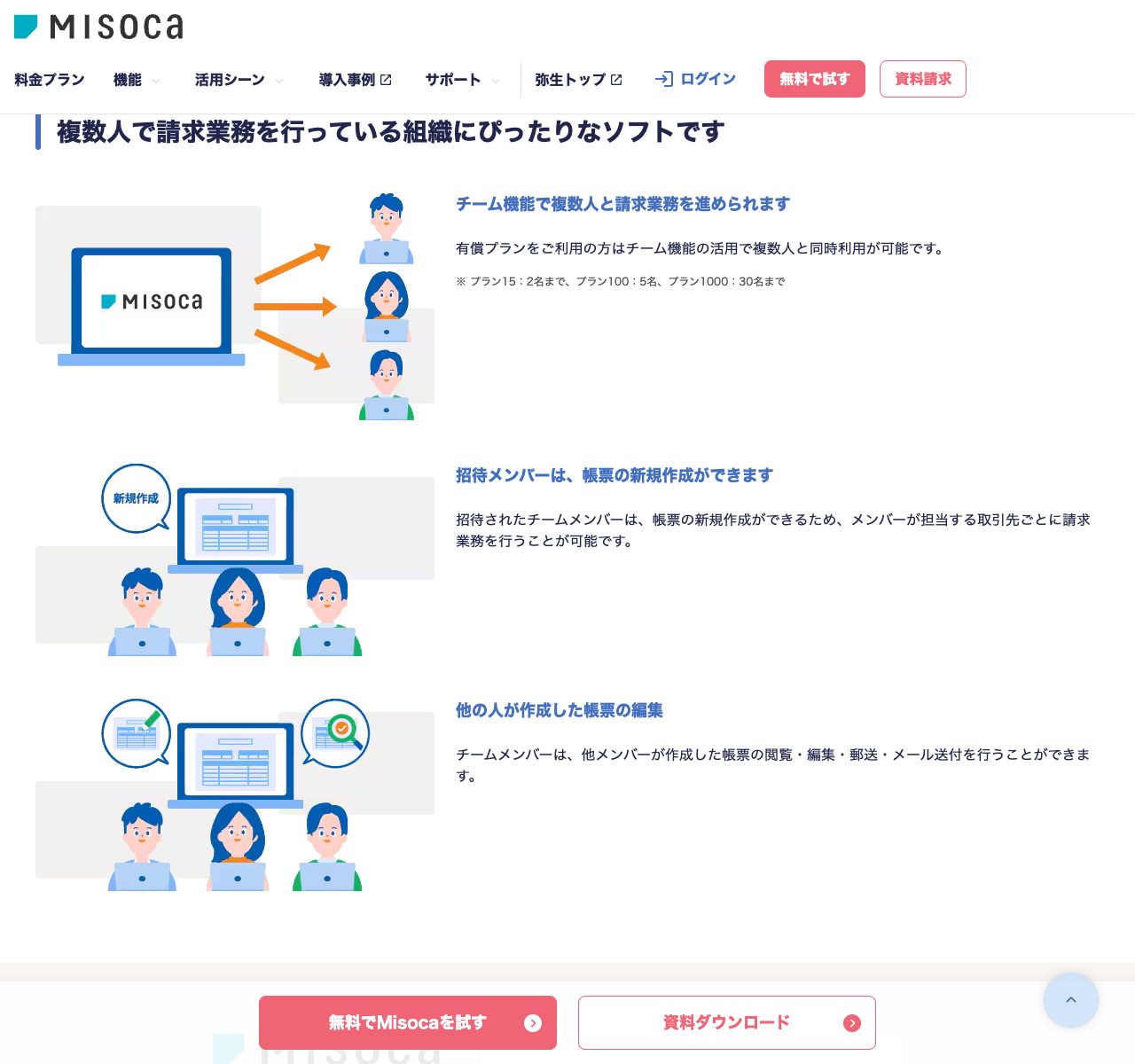 Misoca(ミソカ)の複数人・チーム利用機能・複数人で請求業務を分担、招待メンバーの帳票作成に対応