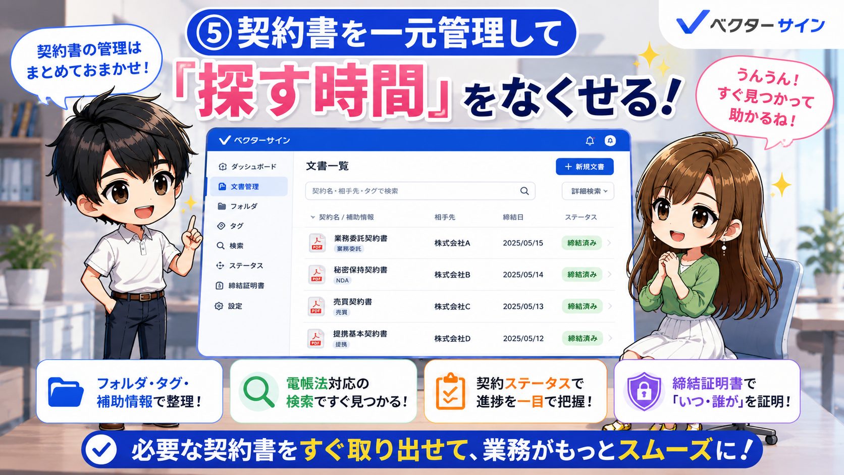 ⑤契約書を一元管理して「探す時間」をなくせる