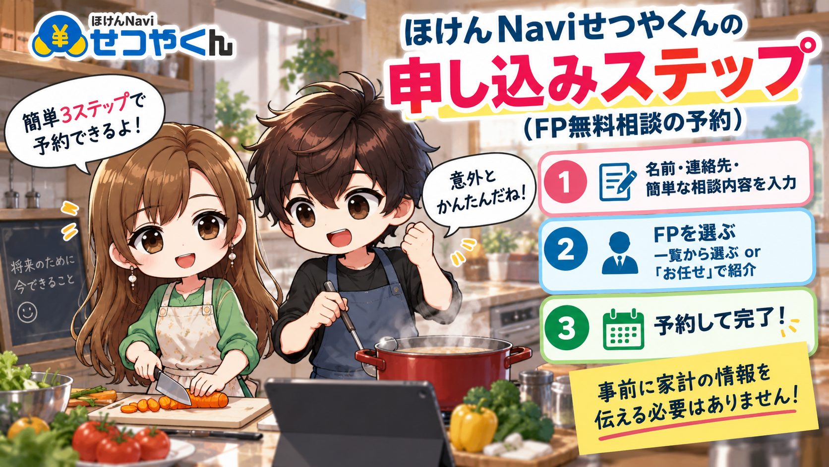 ほけんNaviせつやくんの申し込みステップ(FP無料相談の予約)